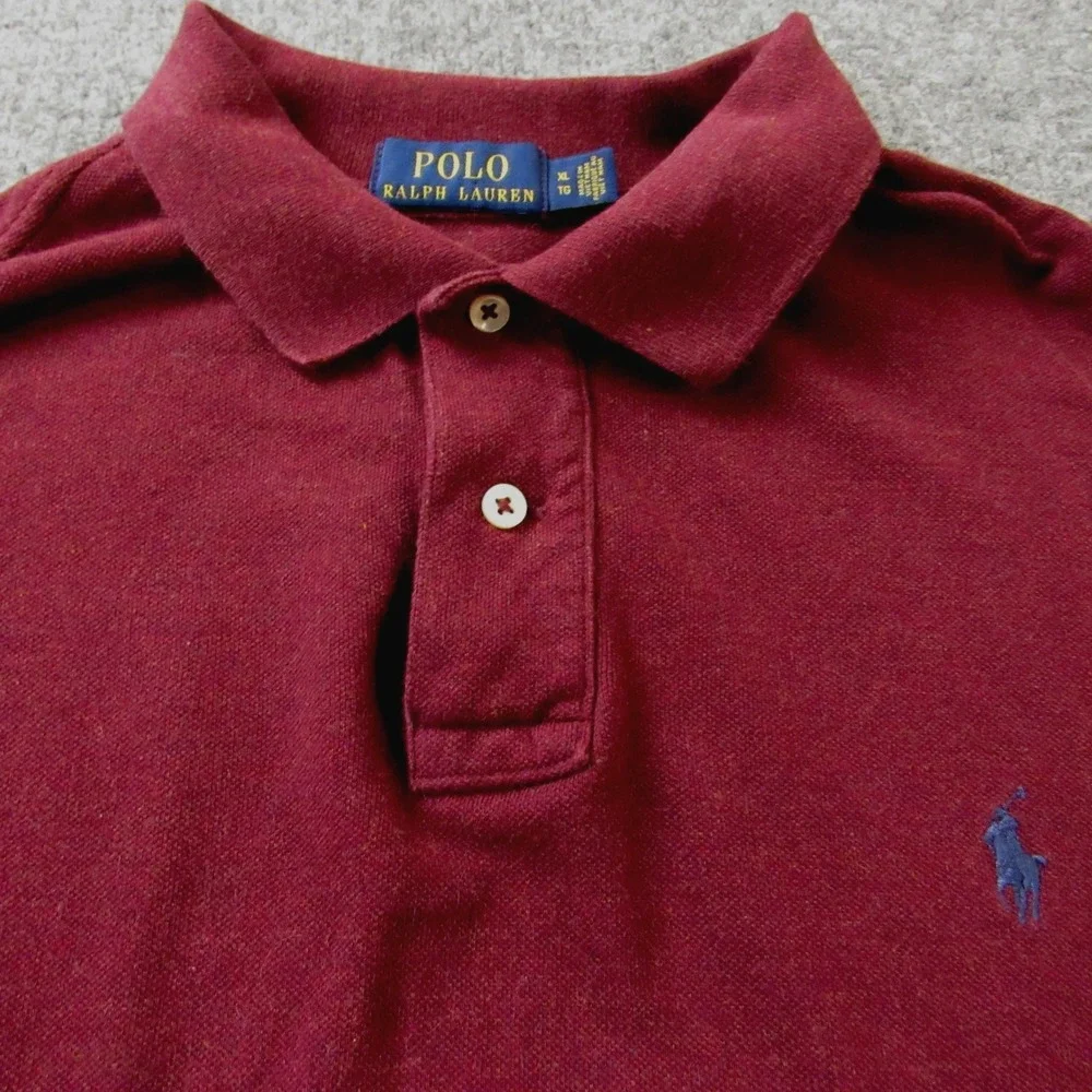 Polo Ralph Lauren Polo Shirt Men XL Burgundy Long Sleeve Embroidered Pony Preppy